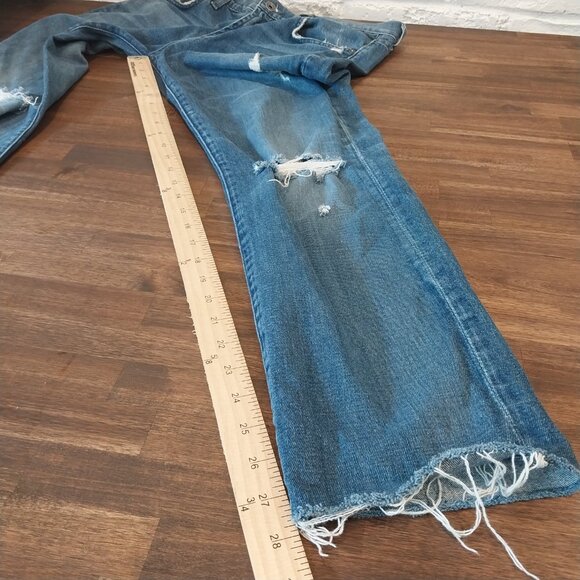 7 For All Mankind Jeans Mens 33x28 Paxtyn Blue Distressed Raw Hem Made in USA - Picture 6 of 12